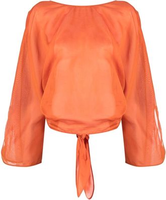 Alberta Ferretti V-back long-sleeve blouse - women - Silk/Cotton - 46 - Orange