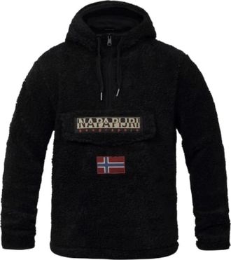 Napapijri Zwarte Half Zip Hoodie met Noorse Vlag - Heren - Hoodies - Zwart - XL - Hoodies & sweatvesten