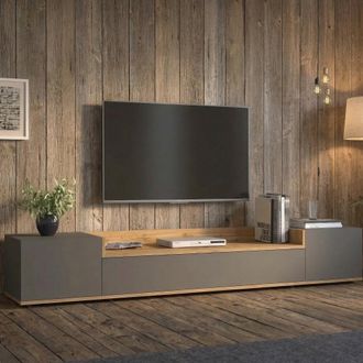 Dmora Mueble Para Tv Oxanna, 3 Estantes, 3 Puertas Made In Italy, 4 Compartimentos, 200x35x30h Cm Negro Antracita