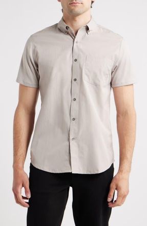 W.R.K Hudson Reworked Slim Fit Solid Short Sleeve Cotton Button-Up Shirt in Stone at Nordstrom, Size Xx-Large
