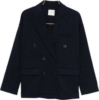 Forte_Forte Navy Blauw Dubbel-Borst Jas - Dames - Blazers - Blauw - L - Jassen