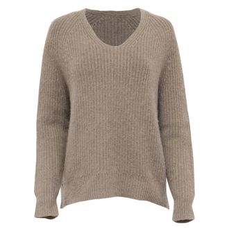 Nili Lotan Nili Lotan V-Neck Cable Knit Sweater in Brown Cashmere