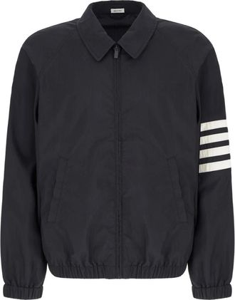 Thom Browne Glanzende Ripstop 4-Bar Track Jacket - Heren - Zomerjassen - Blauw - 2XL - Polyester - Jassen
