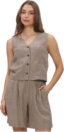 Moss Copenhagen Jassen, Dames, Beige, M, Linnen, Dames Blazers Mschviana Ginia V Neck Waistcoat