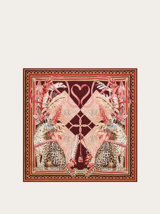 Ferragamo Women Feline print silk foulard Red