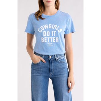 Cinq &agrave; Sept Garment Dyed Cotton Graphic Shrunken T-Shirt in Blue Slate/White at Nordstrom, Size Xx-Small