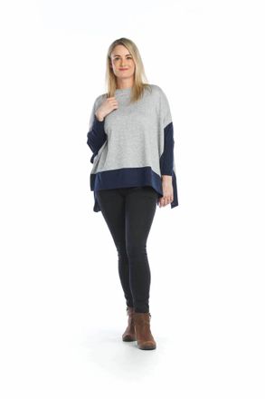 Papillon Poncho Style Sweater In Grey Heather/navy
