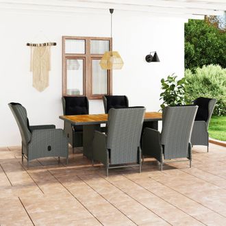 vidaXL Set Comedor Jard&iacute;n 7 Pzas Y Cojines Rat&aacute;n Sint&eacute;tico Gris Claro Vidaxl