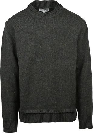 Maison Margiela Textured Knit Crewneck Sweater with Distinctive Suede Elbow Patches