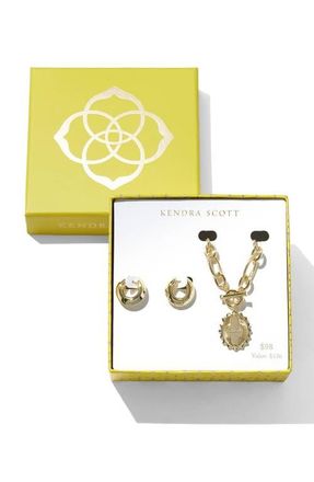 Kendra Scott Mama Mikki Huggie Hoop Earrings & Pendant Gift Set in Gold Metal at Nordstrom