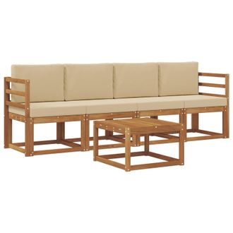 vidaXL Conjunto De Sof&aacute;s De Exterior Con Coj&iacute;n 5 Pcs Natural Y Beige Vidaxl