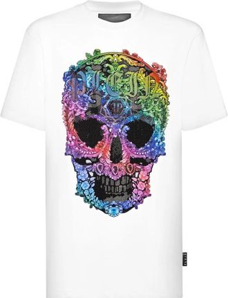 Philipp Plein T-shirt Ronde Hals SS Barok Schedel - Heren - T-shirts - Wit - L - Katoen - Tops