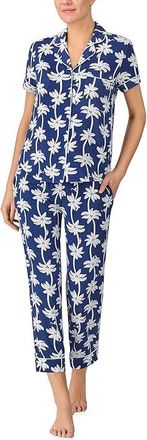 Kate Spade New York Short Sleeve Cropped Pant PJ Set Womens Pajama Sets Navy Palm Trees : XL, Polyester/Spandex