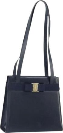 Ferragamo Pre-owned Shoulder Bags, female, Blue, Size: ONE SIZE Pre-owned Leather Shoulder Bag