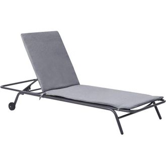 Beliani Garden Sun Lounger Grey Steel Frame Olefin Fabric Outdoor Weather Resistant Reclining Modern VOLTERRA
