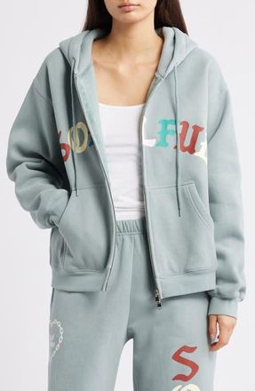 The Mayfair Group Soulful Relaxed Zip Hoodie in Dusty Blue at Nordstrom, Size X-Small