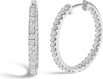 House of Brilliance 14K White Gold 3.00 Cttw Princess Diamond Inside Out Elongated Hoop Earrings