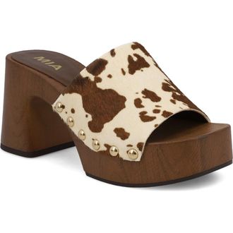 Mia Emmerie Genuine Calf Hair Platform Slide Sandal in Brown Cow at Nordstrom, Size 6.5