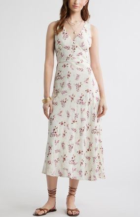 Treasure & Bond Embroidered Bias Cut Midi Dress in Ivory- Pink Posy Floral at Nordstrom, Size Xx-Small