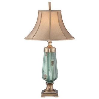 Netlighting Monteverde 1 Light Table Lamp Ceramic Green Aged Brass E27 in Yellow