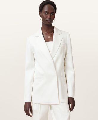 AllSaints Lyocell Bonnie Double-Breasted Linen Blend Blazer, Size: UK 16/US 12