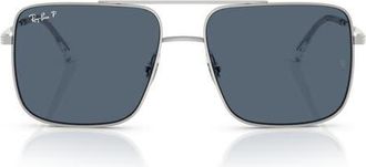 Ray-Ban 56mm Polarized Square Sunglasses in Silver at Nordstrom