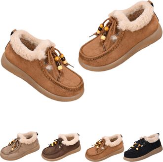 Generic Fashion Beaded Lace Up Comfort Round Toe,Womens Suede Fur Lined Flat Loafers with Lace,Warm Cotton Shoes Womens Suede Platform Loafers,Women Lined Sli