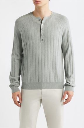 Reiss Andres Ribbed Henley Sweater in Sage Green at Nordstrom, Size Xx-Large