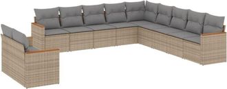 vidaXL Juego De Sof&aacute;s Jard&iacute;n Con Cojines Beige Mezcla 11 Pzas Rat&aacute;n Pe Vidaxl