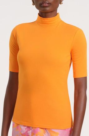 Isaac Mizrahi New York Print Mock Neck Top in Orange at Nordstrom, Size X-Small