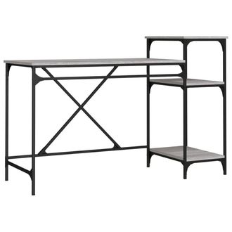 Berkfield Home Desk with Shelves Grey Sonoma 135x50x90 cm Engineered Wood&Iron | Size: 135 x 50 x 90 cm