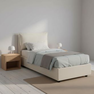 Dmora Dmora - Cama Individual Dmosco, Cama Contenedor Con Revestimiento De Tela, 100% Made In Italy, Apertura Frontal, Adecuado Para Colch&oacute;n 80x190 Cm, Beig