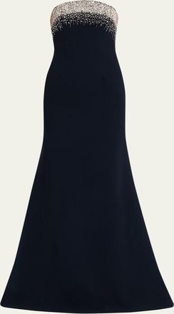 Naeem Khan Crystal Embroidered Strapless Trumpet Gown