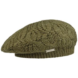 Seeberger Plain Knitted Basque Winter Basque Womens Basque Beret Hat with Lining Autumn Winter, olive, One Size