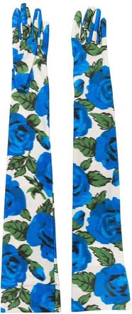 Philosophy di Lorenzo Serafini floral-print long-length gloves - women - Elastane/Polyamide - One Size - Blue