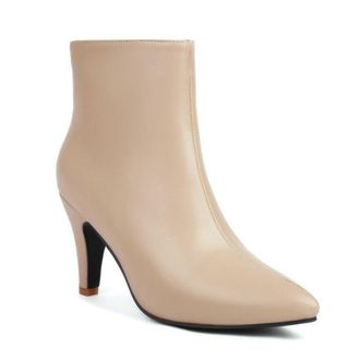 Generic Womens Kitten Heel Ankle Boots Pointed Toe Side Zipper Dress Short Booties for Office Work (5.5,Khaki)