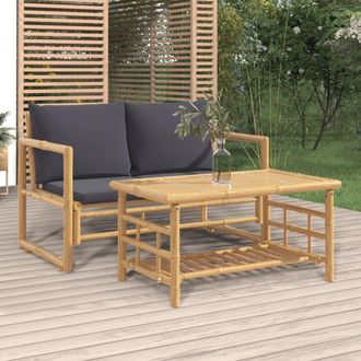 vidaXL Set De Muebles De Jard&iacute;n 2 Piezas Bamb&uacute; Con Cojines Gris Oscuro Vidaxl