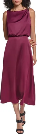 Karl Lagerfeld Satin Face Crepe Midi Dress in Port at Nordstrom, Size 14