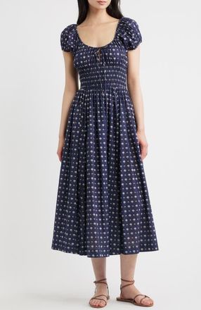 D&ocirc;en Quinn Organic Cotton Poplin Maxi Dress in Bleu Foulard De La Mer at Nordstrom, Size X-Large