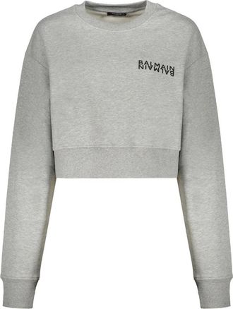 Balmain Cropped Logo Sweatshirt - Dames - Sweatshirts - Grijs - XS - Katoen - Hoodies & sweatvesten