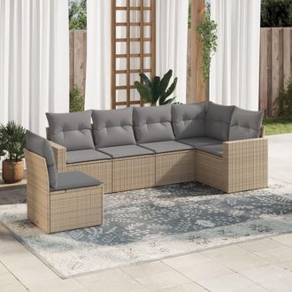 vidaXL Juego De Sof&aacute;s Jard&iacute;n Con Cojines 6 Pzas Rat&aacute;n Sint&eacute;tico Beige Vidaxl