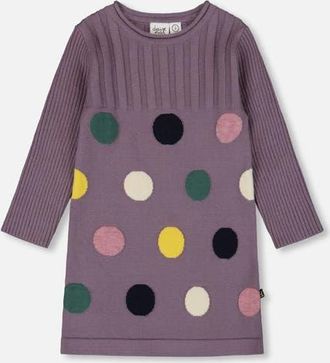 Deux par Deux Jacquard Sweater Dress with Polka Dot in Purple Gray at Nordstrom, Size 12M