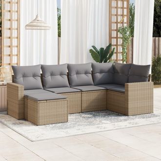 vidaXL Vidaxl - Juego De Sof&aacute;s Jard&iacute;n Con Cojines 6 Pzas Rat&aacute;n Sint&eacute;tico Beige