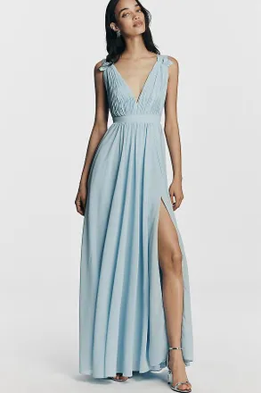 Mac Duggal Sleeveless Chiffon V-Neck Maxi Dress