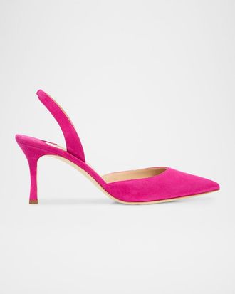 Manolo Blahnik 70mm Carolyn Suede Slingback Pumps