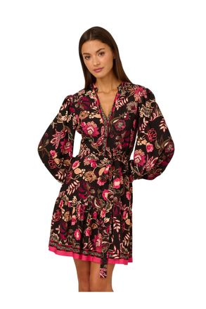 Adrianna Papell Womens Printed Short Dress - Black - Size 16 UK