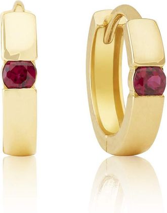 MAX + STONE 14k Yellow or White Gold Small Round Gemstone Huggie Hoop Earrings