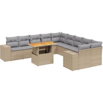 vidaXL Set De Sof&aacute;s De Jard&iacute;n 11pzas Con Cojines Rat&aacute;n Sint&eacute;tico Beige Vidaxl