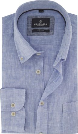 Casamoda Blauw overhemd Casa Moda borstzak gem&ecirc;leerd witte knopen