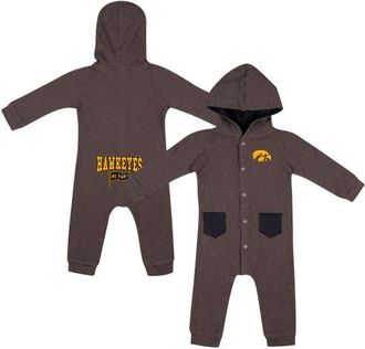 Colosseum Newborn & Infant Colosseum Charcoal Iowa Hawkeyes Zando-Zan Waffle Full-Snap Hooded Romper at Nordstrom, Size 3-6M